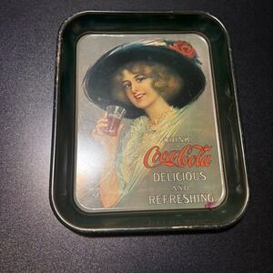 vintage Coca-Cola rectangular metal serving tray featuring advertising collector